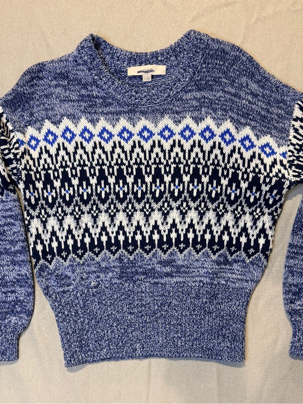 LOFT Blue & White Nordic Crewneck Sweater